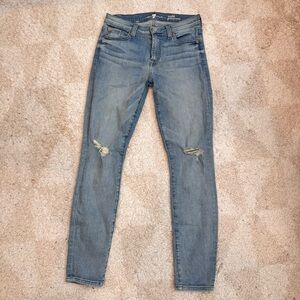 ankle gwenevere 7 for all mankind Light Blue Distressed Skinny Jeans
